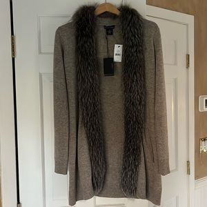 Sofia cashmere, cashmere cardigan with natural fox fur. Size small, new